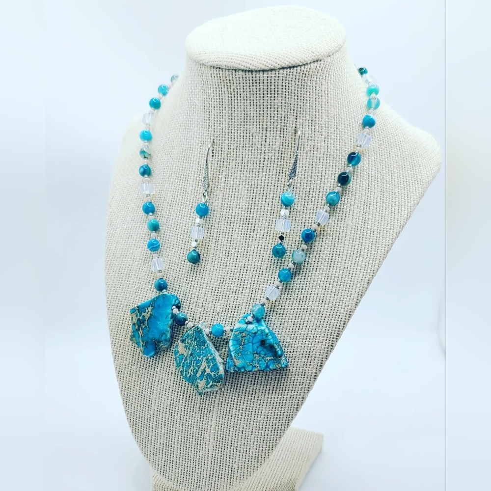 Turquise, Blue Agate necklace and earrings set